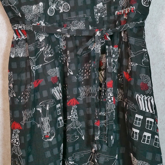 LKNW ModCloth Whimsical Goth Puff Skirt Dress Button Down, Waist Tie Lining SzXL - Picture 10 of 13